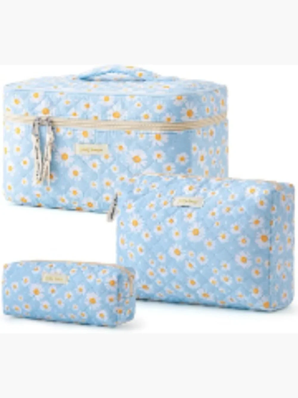 Quilted Cotton Makeup Bag Set 3pc Floral Travel Cosmetic Organizer Toiletry